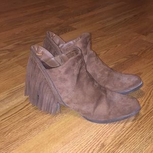 Brown Suede Booties w/ fringe back